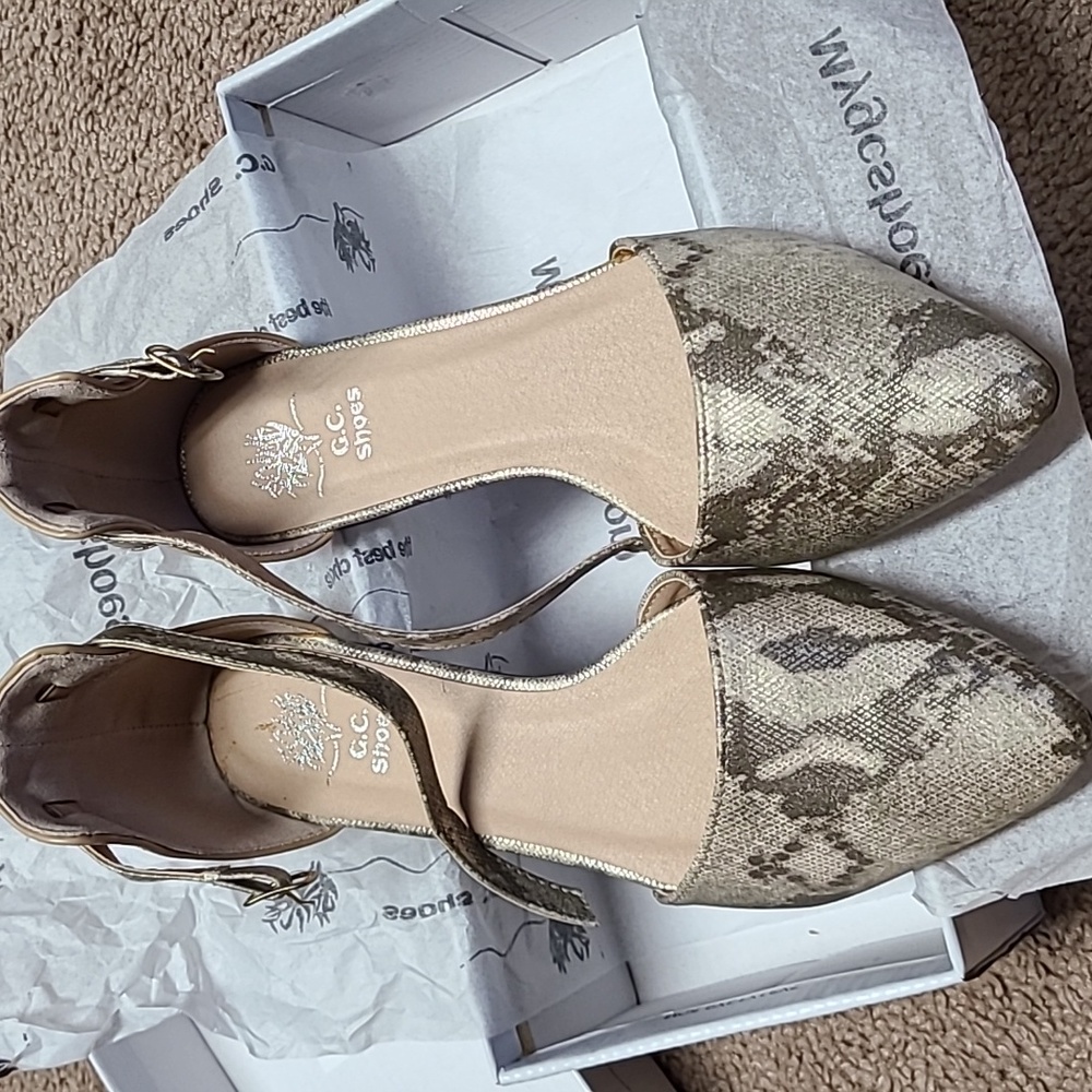 Metallic snakeskin flats